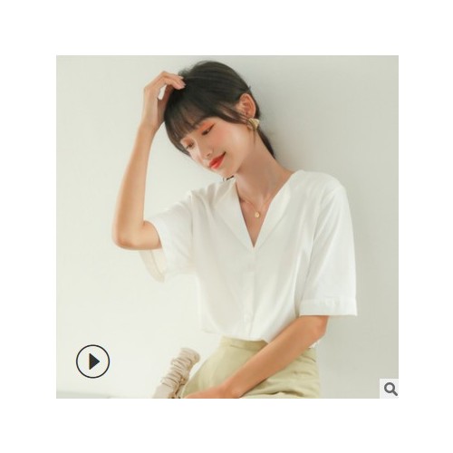 2021夏季新款白衬衣职业雪纺衬衫女士设计感小众短袖气质上衣图3