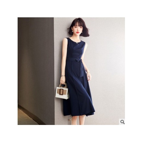 2021夏新款纯色无袖连衣裙女装系腰带百搭修身显瘦裙子女一件代发图2