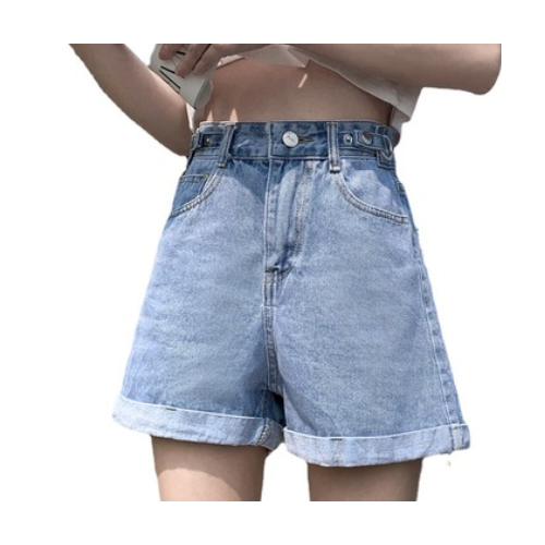 跨境牛仔裤女夏小个子短裤直筒2021新款夏季折边工装高腰a字热裤图2