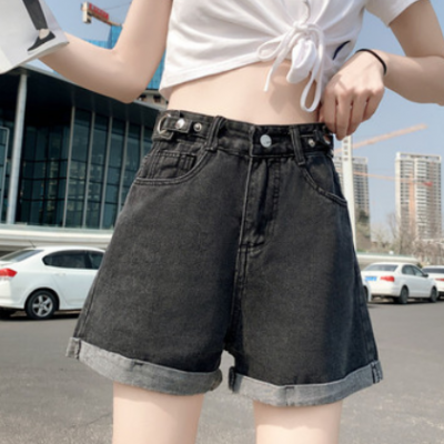 跨境牛仔裤女夏小个子短裤直筒2021新款夏季折边工装高腰a字热裤