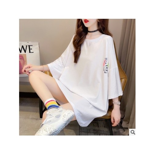 外贸批发印花白色短袖t恤女夏季新款宽松显瘦ins潮大码女装上衣服图1
