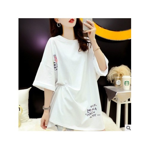 一件代发涂鸦印花短袖t恤女夏季大码女装宽松显瘦ins潮百搭上衣服图1