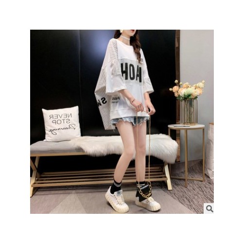 一件代发重工设计感短袖t恤女夏季女装大码拼接风宽松显瘦ins上衣