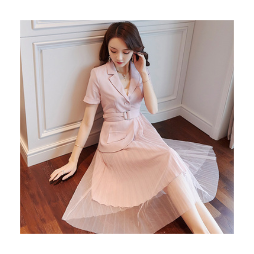 淑女气质穿搭气质网纱雪纺洋气女神范2020年潮流超仙小西装连衣裙图3