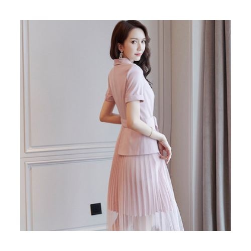 淑女气质穿搭气质网纱雪纺洋气女神范2020年潮流超仙小西装连衣裙图2