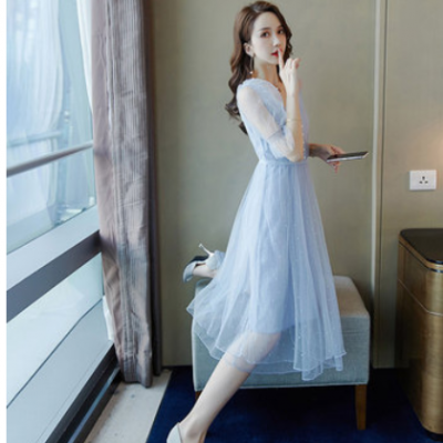 一件代销网纱修身显瘦时尚上班族网红连衣裙夏2020新款女厂家直销