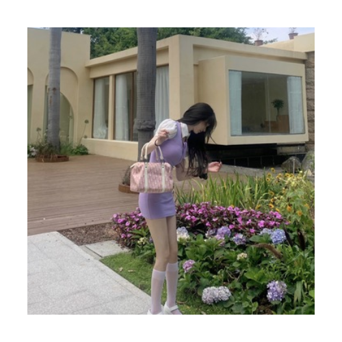 你家辣辣halo lala甜欲双修/2021年夏季香芋紫假两件修身连衣裙子图2