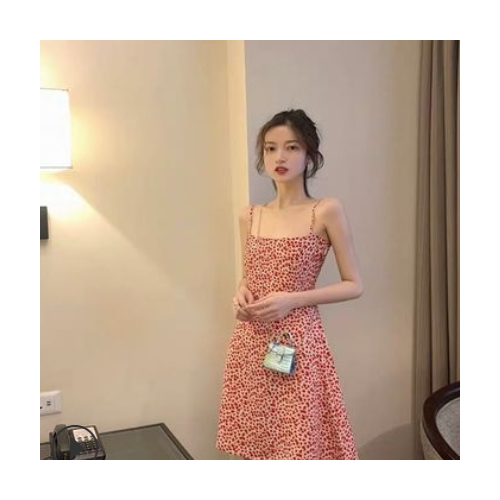 夏季法式梗桔小个子初恋修身显瘦气质仙女小雏菊碎花吊带连衣裙女图2