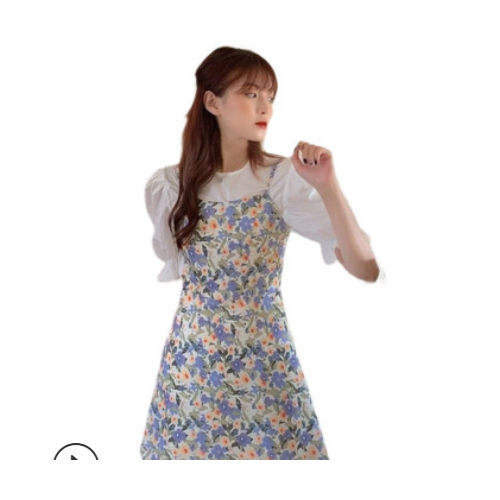 夏2021新款少女甜美小个子森系设计感雏菊碎花吊带裙单件连衣裙女图3