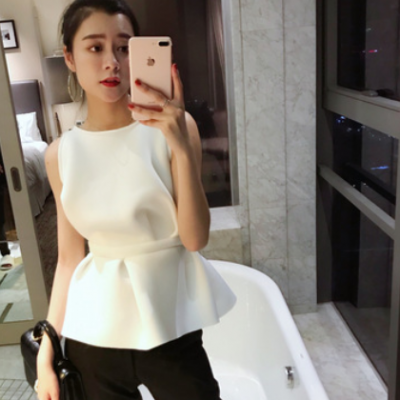 【宁德】~春季女神收腰荷叶边蓬蓬显瘦无袖背心气质高腰ins女