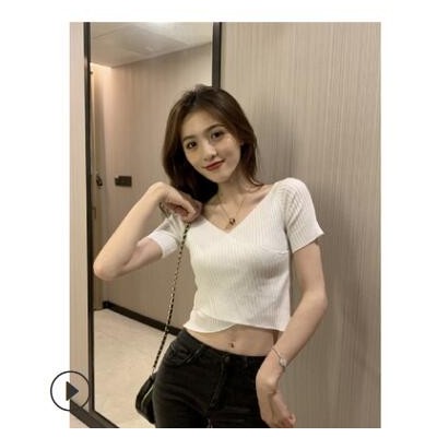 厂家批发女夏季2020女装新款高腰性感网红短款冰丝针织上衣紧身潮