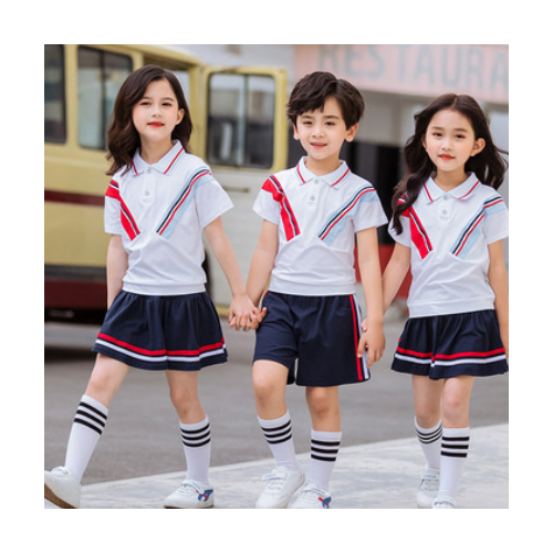 小学生班服夏季短袖红色条纹运动套装幼儿园园服夏装毕业照服装