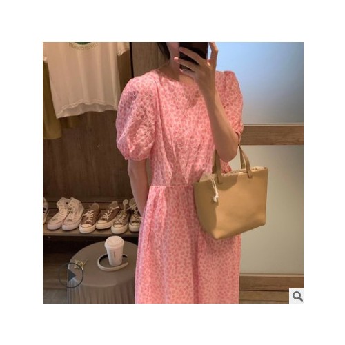 2021夏季新款韩版超仙森系裙子法式甜美初恋泡泡袖连衣裙女装时尚图1