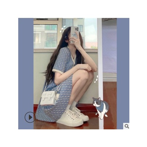 奶蓝色连衣裙女夏季设计感少女感刺绣泡泡袖甜美奶甜系初恋裙子女图2