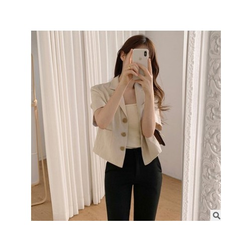 2021新款女装韩国chic气质西装领显瘦单排扣短款小外套时尚女装图1