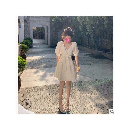 珍珍家法式甜美泡泡袖连衣裙女2021夏季新款温柔风初恋裙收腰裙子图3