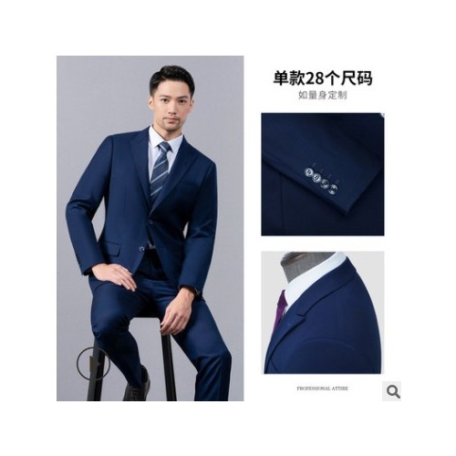 休闲西装男新郎西服套装男士商务职业装婚礼服宝蓝色外套男女同款图3