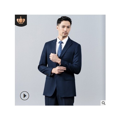 男士西装男式西服套装藏青色条纹帅气新郎结婚礼服企业高管职业装图3