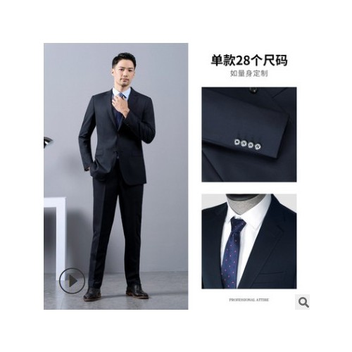 商务男装男士职业正装西服套装男西装工作服藏青色人字纹羊毛外套图3