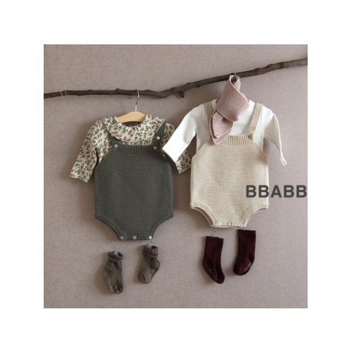 现货韩国正品新生满月婴儿可爱针织连体衣百天背带裤爬爬服秋装图3
