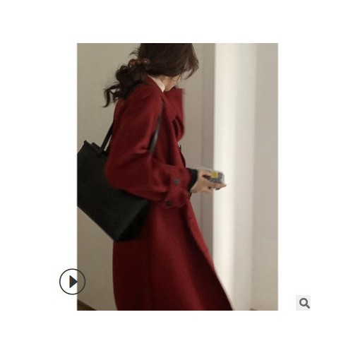 羊毛双面呢呢子大衣女2021秋冬新品长款宽松毛呢外套女上衣图2