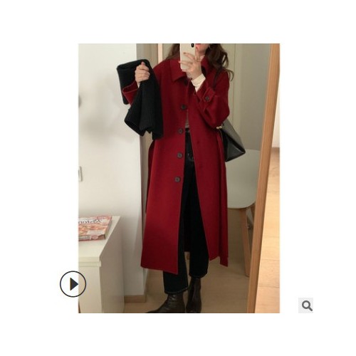 羊毛双面呢呢子大衣女2021秋冬新品长款宽松毛呢外套女上衣图3