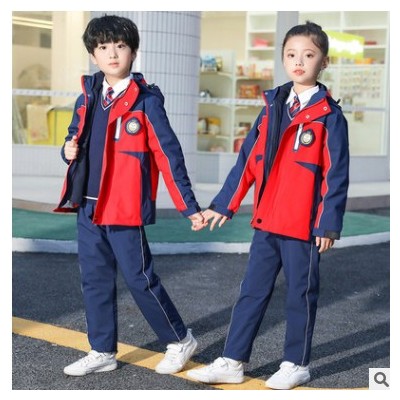 秋冬款小学生校服套装幼儿园园服保暖班级班服冲锋衣三件套