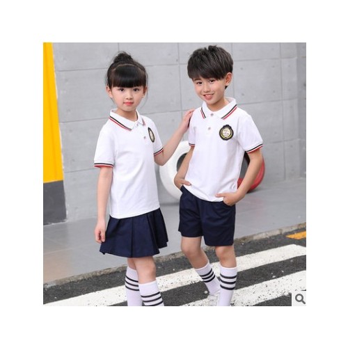 夏款幼儿园园服小学生校服套装POLO衫短袖短裤短裙班级班服图3