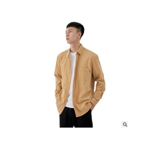 亦止男装2021秋季新款青年简约翻领口袋灯芯绒休闲长袖衬衫外套男图3