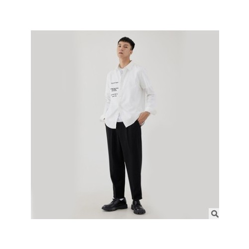 亦止男装2021秋季新品都市时尚白色字母印花休闲长袖衬衫开衫外套图1