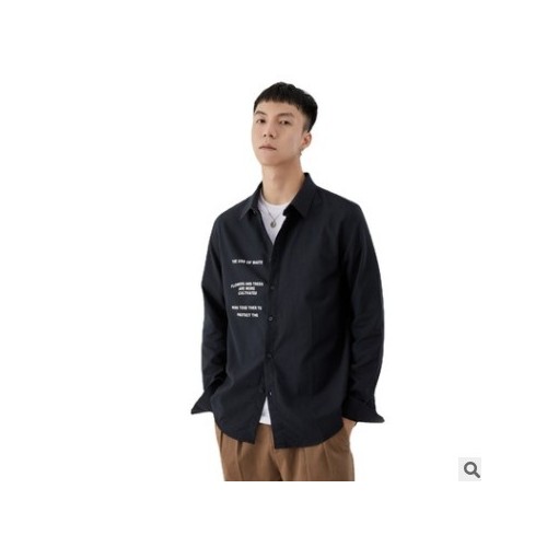 亦止男装2021秋季新品都市时尚白色字母印花休闲长袖衬衫开衫外套图3