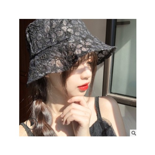 帽子女新款蕾丝渔夫帽韩版百搭潮夏季薄款花朵镂空防晒遮阳太阳帽图2