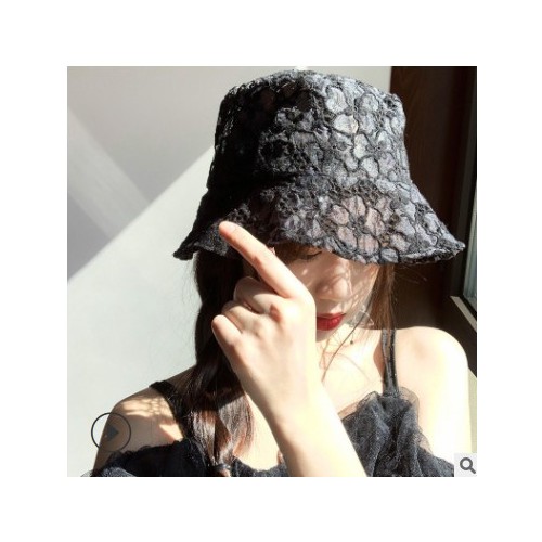 帽子女新款蕾丝渔夫帽韩版百搭潮夏季薄款花朵镂空防晒遮阳太阳帽图3