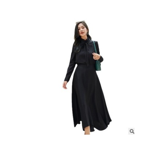 2021秋装新款桑蚕丝衬衫女装 宽松蝴蝶结真丝衬衣女打底立领图1