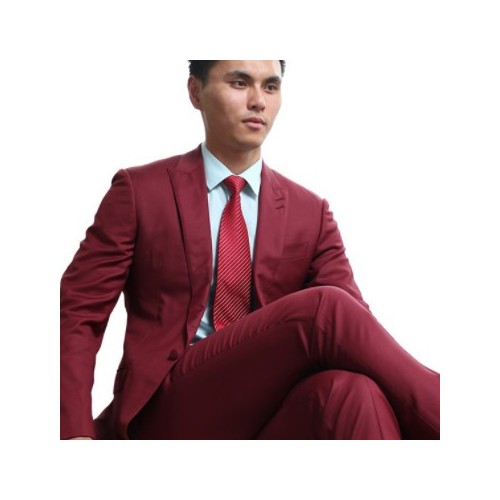 2021新款男士西服套装酒红色修身时尚小西装男式新郎礼服商务职业图1