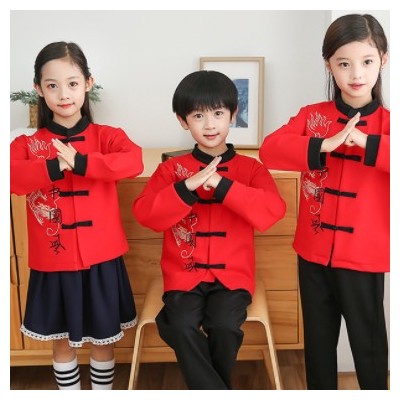 儿童年服套装2021秋季新款小学生中国风校服红色两件套幼儿园园服