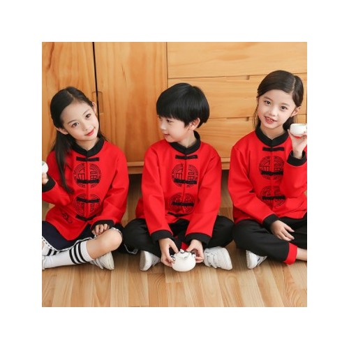 2021秋季新款小学生校服幼儿园园服儿童套装中国风年服红色套装