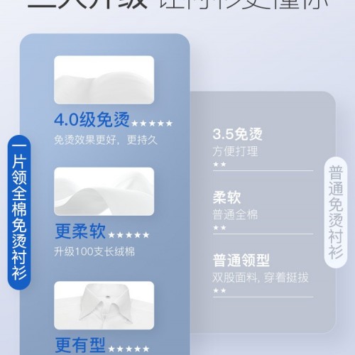 意式一片领100支纯棉DP免烫长袖衬衫男商务休闲时尚高级全棉衬衣