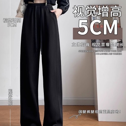 加绒香蕉阔腿裤女秋冬2024新款窄版高腰垂感小个子镰刀裤加厚卫裤图2