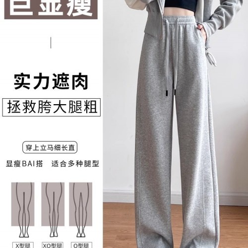 加绒香蕉阔腿裤女秋冬2024新款窄版高腰垂感小个子镰刀裤加厚卫裤图1