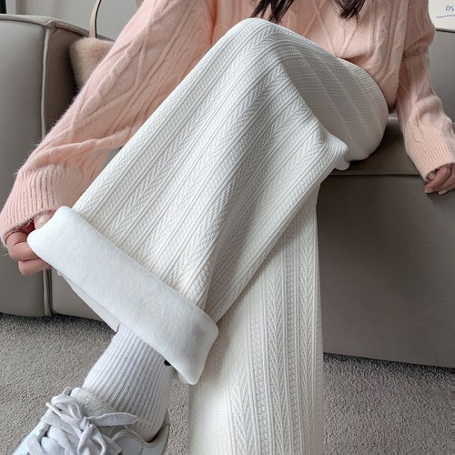 麦穗雪尼尔阔腿裤女秋冬2024年新款高腰垂感直筒显瘦针织拖地裤子图1