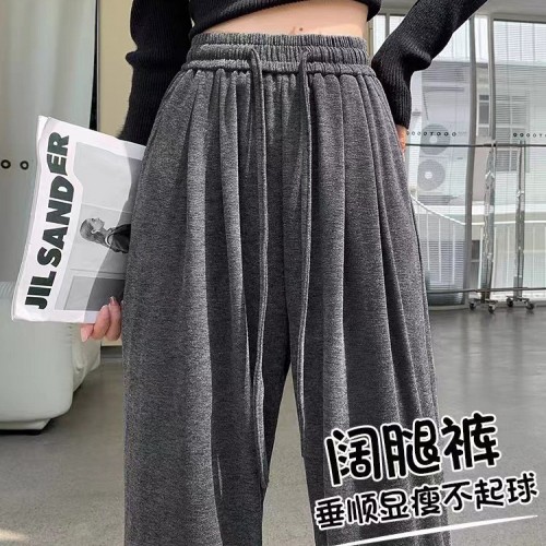 窄版阔腿毛巾糯米裤女秋冬季高腰宽松垂感休闲裤慵懒风针织拖地裤图1