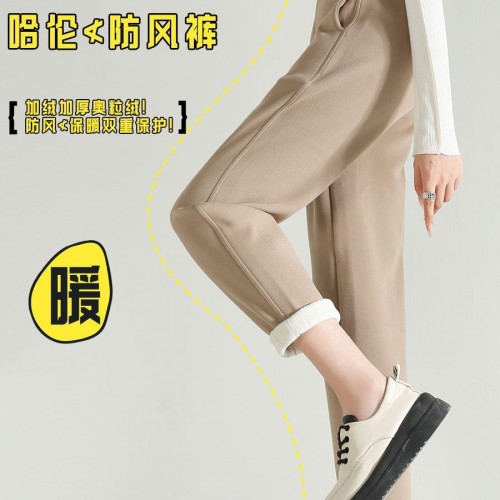 运动防风裤女秋冬加绒加厚2024新款束脚宽松显瘦卫裤休闲保暖棉裤图2