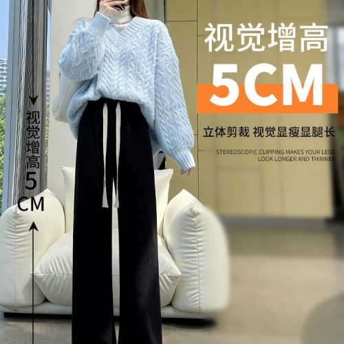 阔腿裤女春秋冬2024新款高腰垂感休闲小个子灯芯绒裤窄版直筒裤子图2