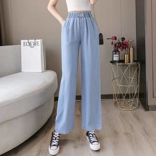 天丝牛仔裤女夏季薄款2024年新款显瘦直筒高腰冰丝拖地阔腿裤子女图2