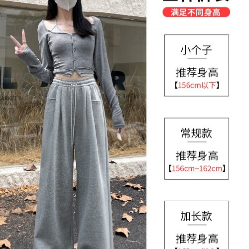 安哥拉红美式运动裤女春秋2024新款高腰垂感冬季加绒休闲阔腿裤子图3
