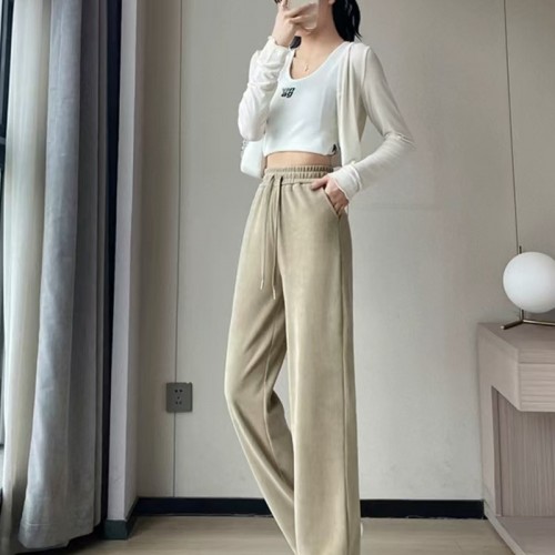 窄版阔腿裤女2024新款春秋季雪尼尔小个子阔腿裤休闲欧棉绒直筒裤图3
