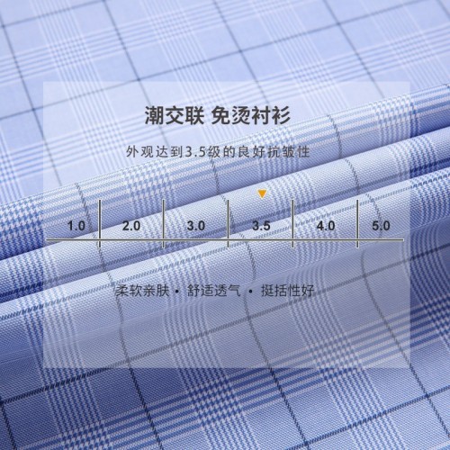新款男式纯棉方领长袖衬衣抗皱易打理修身格子衬衫潮交联免烫衬衫图3