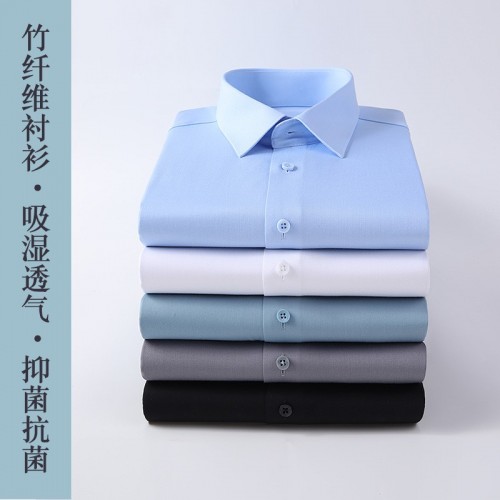 50%高含量竹纤维商务休闲长袖衬衫蓝白色日常上班职业男士衬衣图3