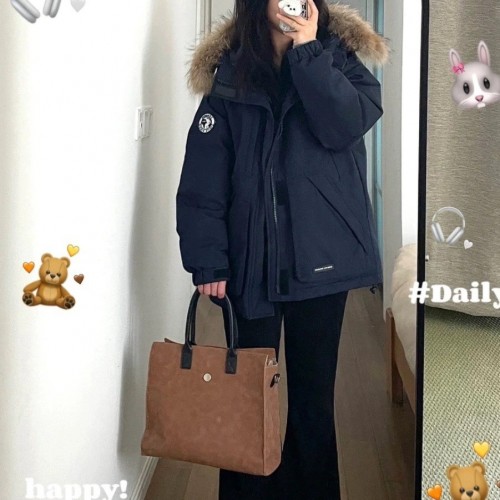 反季羽绒服女短款工装派克学生冲锋衣大毛领连帽白鸭绒冬装外套潮图2